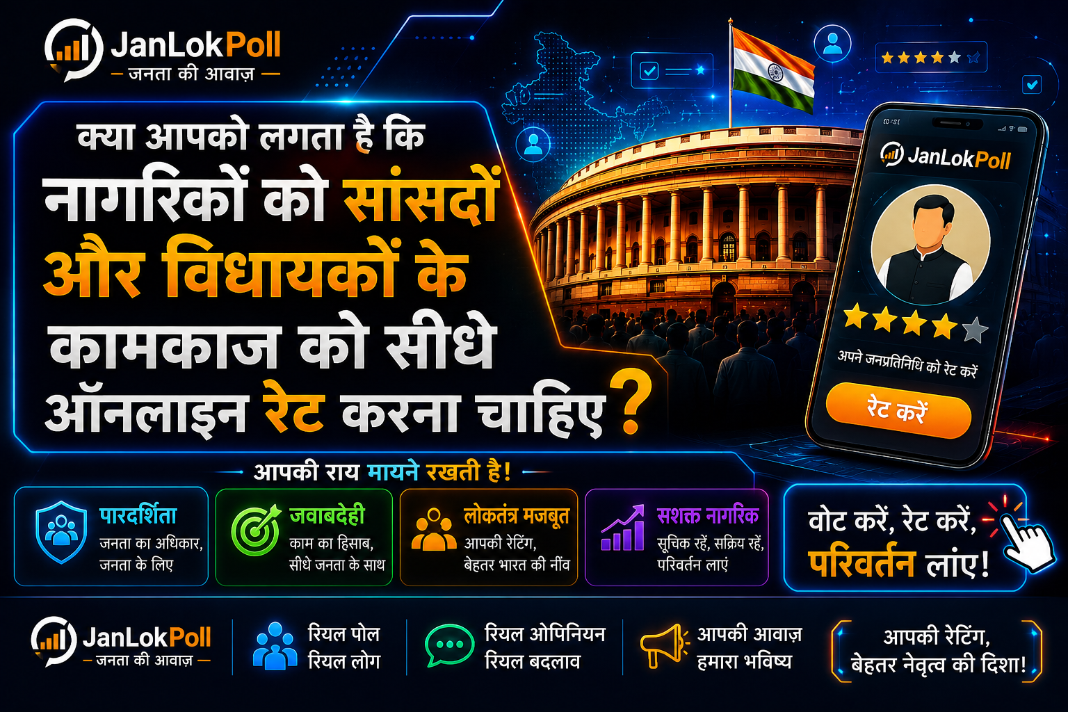 क्या आपको लगता है कि जनता को सांसदों और विधायकों के कामकाज को सीधे ऑनलाइन रेट करना चाहिए?