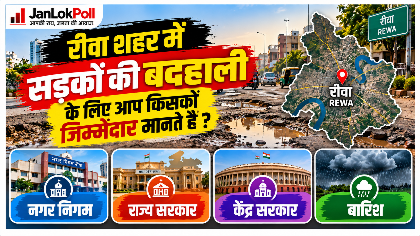 रीवा शहर में सड़कों की बदहाली के लिए आप किसको जिम्मेदार मानते है ?
